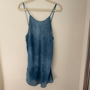 Val Mode Vintage Blue Burnout Floral‎ Sheer Slip Dress Chemise Lingerie 90s